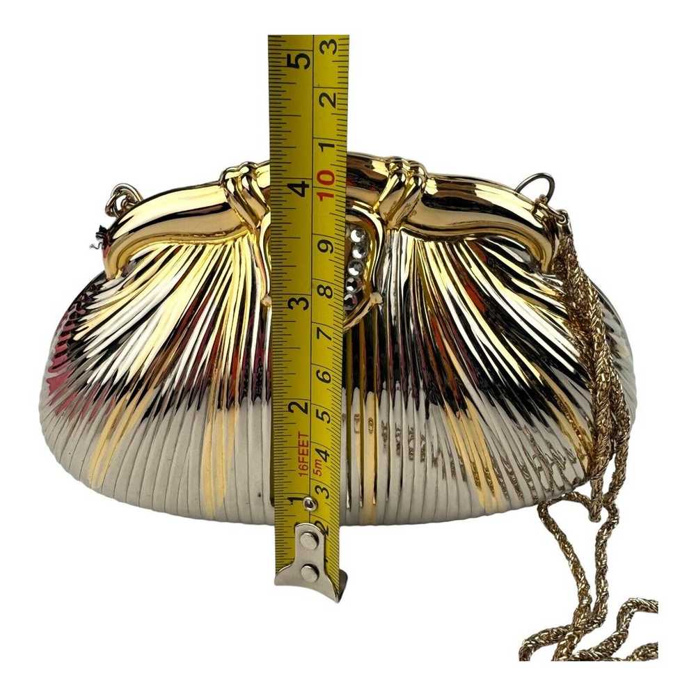 Vintage Hard Clam Shell Evening Clutch With Gold … - image 11