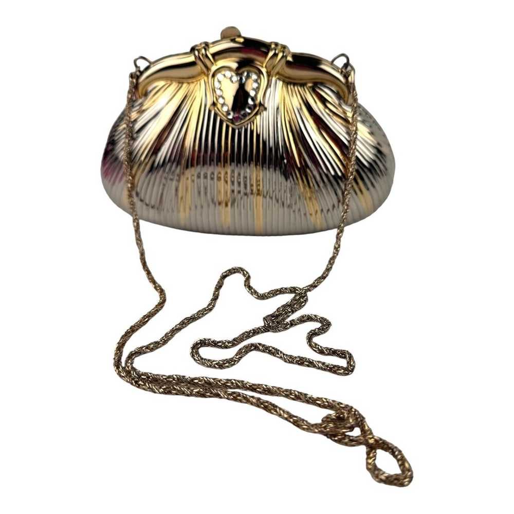 Vintage Hard Clam Shell Evening Clutch With Gold … - image 2