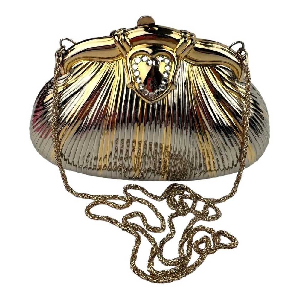 Vintage Hard Clam Shell Evening Clutch With Gold … - image 3