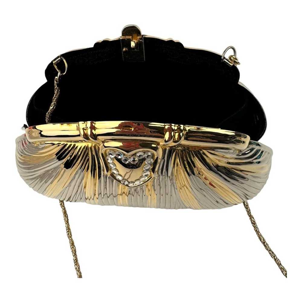 Vintage Hard Clam Shell Evening Clutch With Gold … - image 5