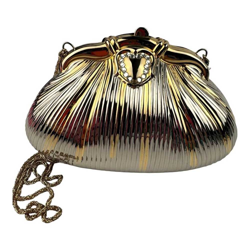 Vintage Hard Clam Shell Evening Clutch With Gold … - image 7