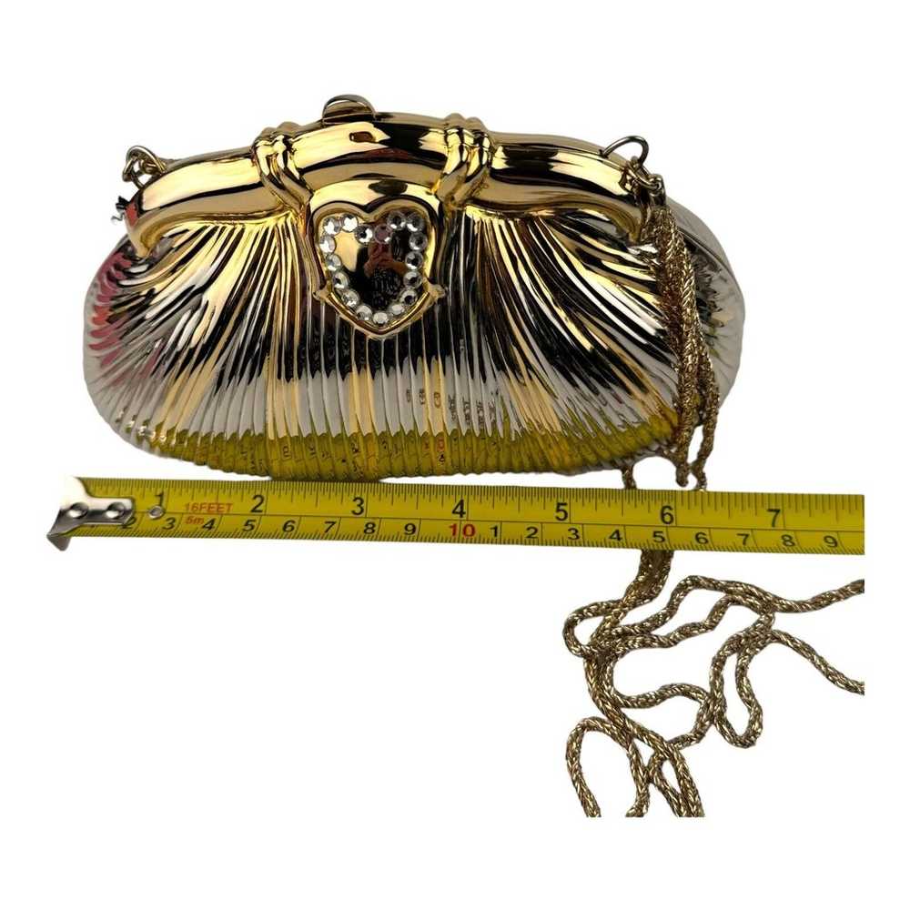 Vintage Hard Clam Shell Evening Clutch With Gold … - image 8