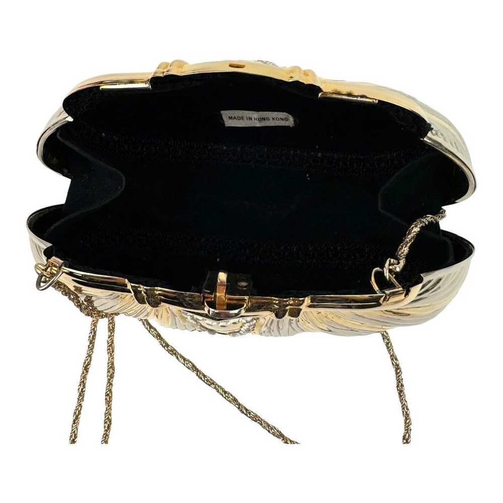 Vintage Hard Clam Shell Evening Clutch With Gold … - image 9