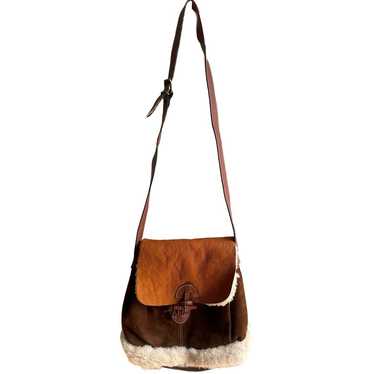 Charles Klein Boho Suede Leather Sherpa Bucket Bag - image 1