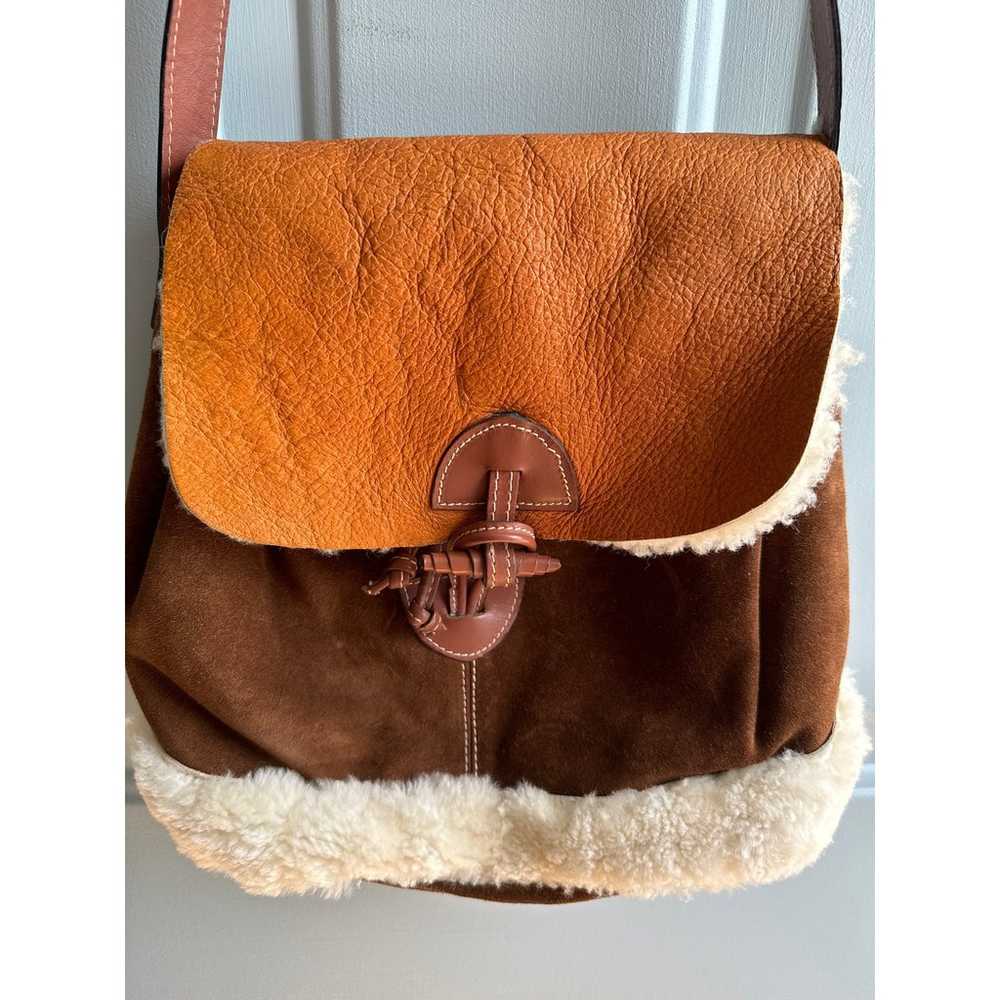 Charles Klein Boho Suede Leather Sherpa Bucket Bag - image 2