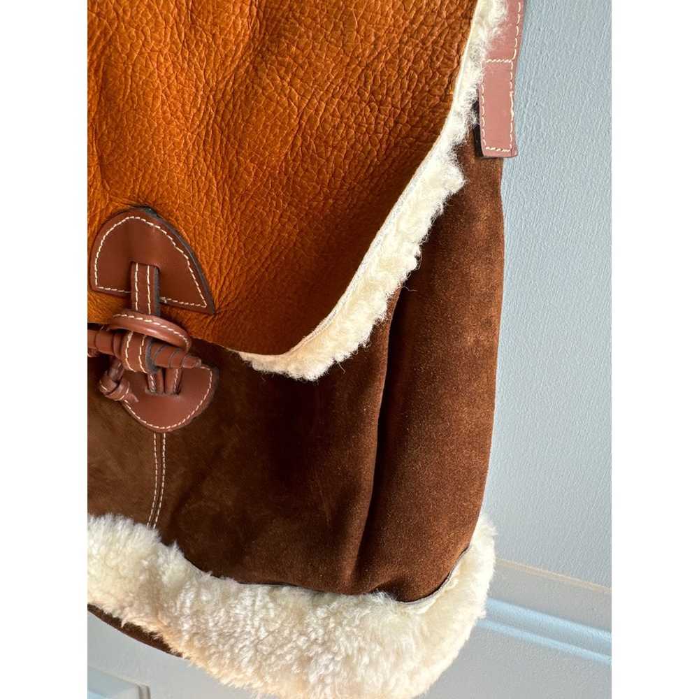 Charles Klein Boho Suede Leather Sherpa Bucket Bag - image 4