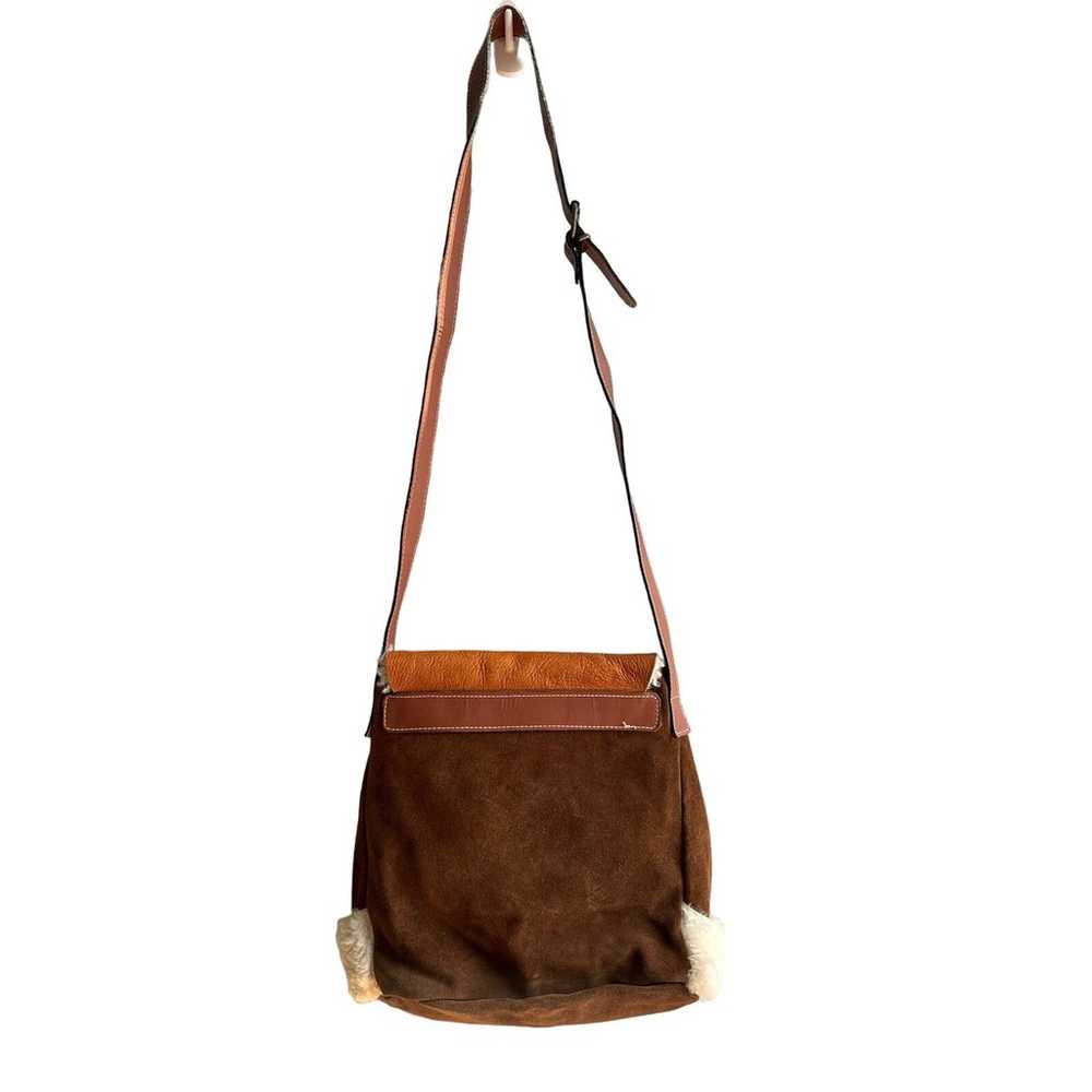 Charles Klein Boho Suede Leather Sherpa Bucket Bag - image 6