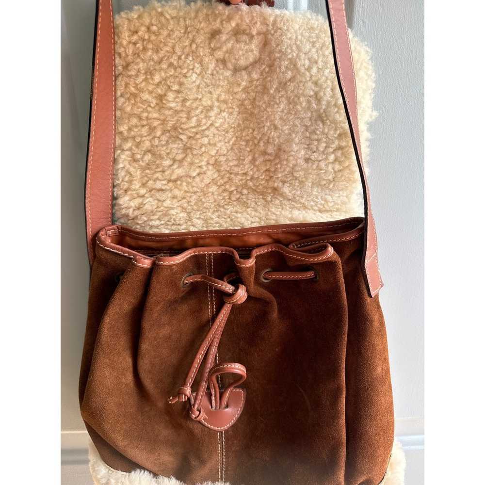 Charles Klein Boho Suede Leather Sherpa Bucket Bag - image 7