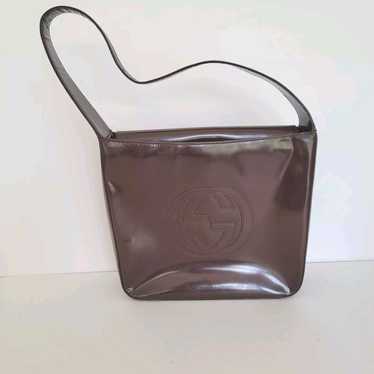 GUCCI GG Vintage Shoulder Bag Brown Patent Leathe… - image 1