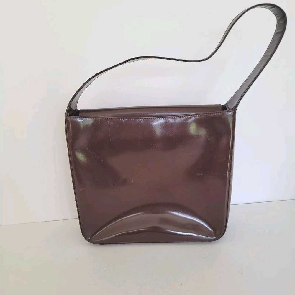 GUCCI GG Vintage Shoulder Bag Brown Patent Leathe… - image 2