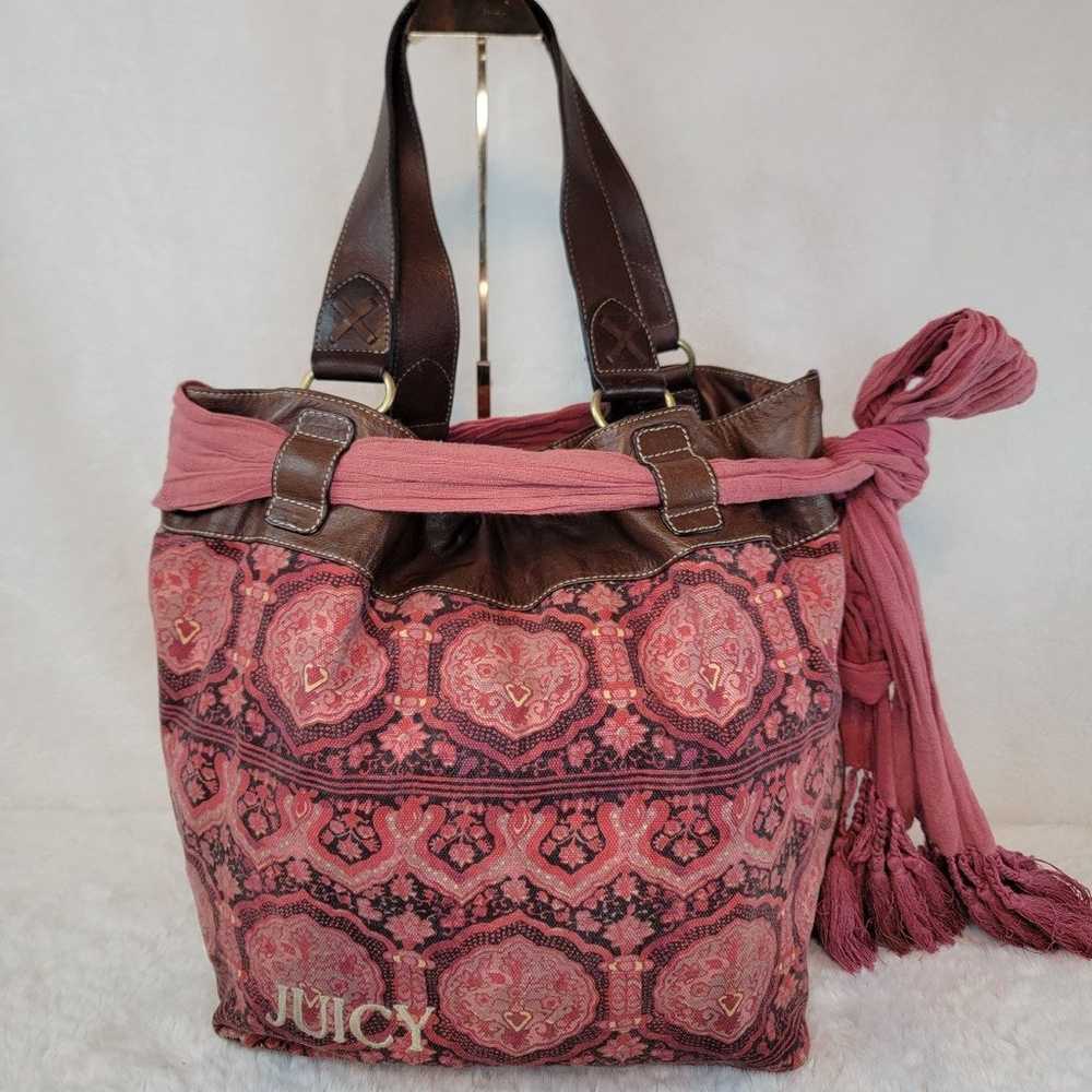 Juicy Couture 2009 Persian Red Leather Trim Tote … - image 1