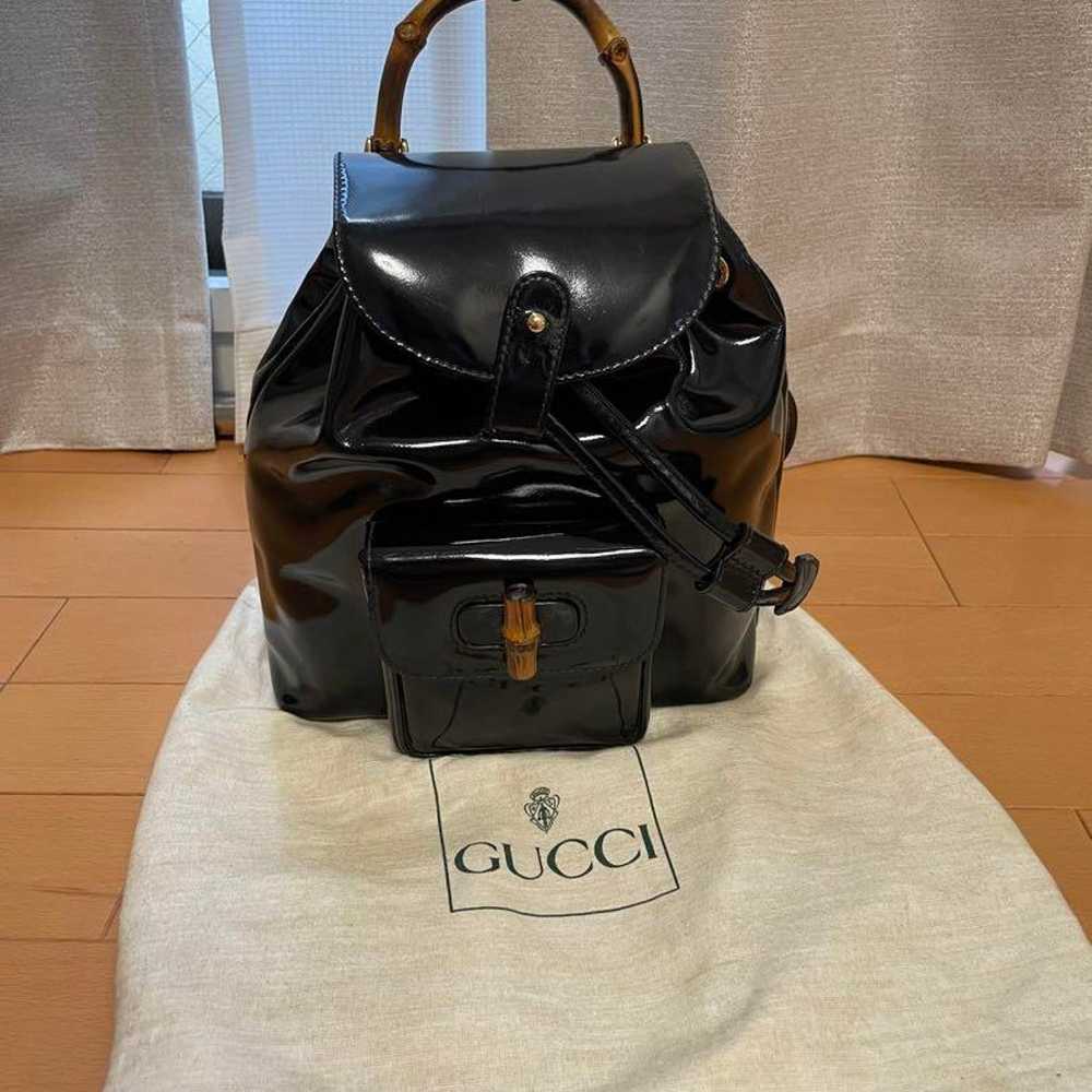 GUCCI Mini Backpack with Bamboo Handle Black Enam… - image 1