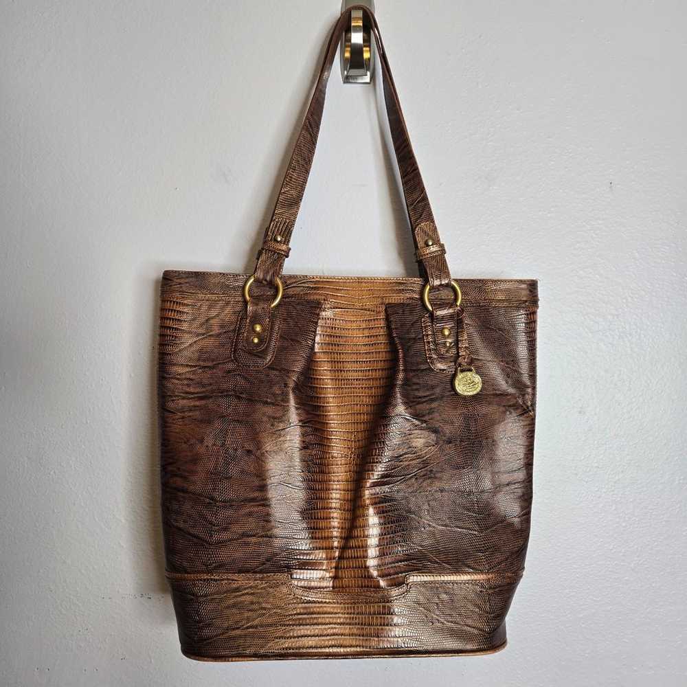 Vintage Brahmin Brown Croc Embossed Leather Tote … - image 1