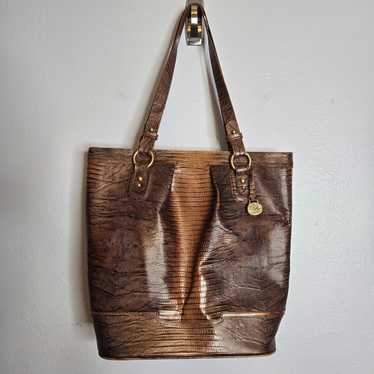 Vintage Brahmin Brown Croc Embossed Leather Tote … - image 1