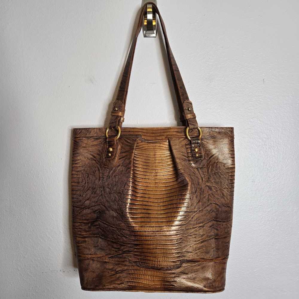 Vintage Brahmin Brown Croc Embossed Leather Tote … - image 2