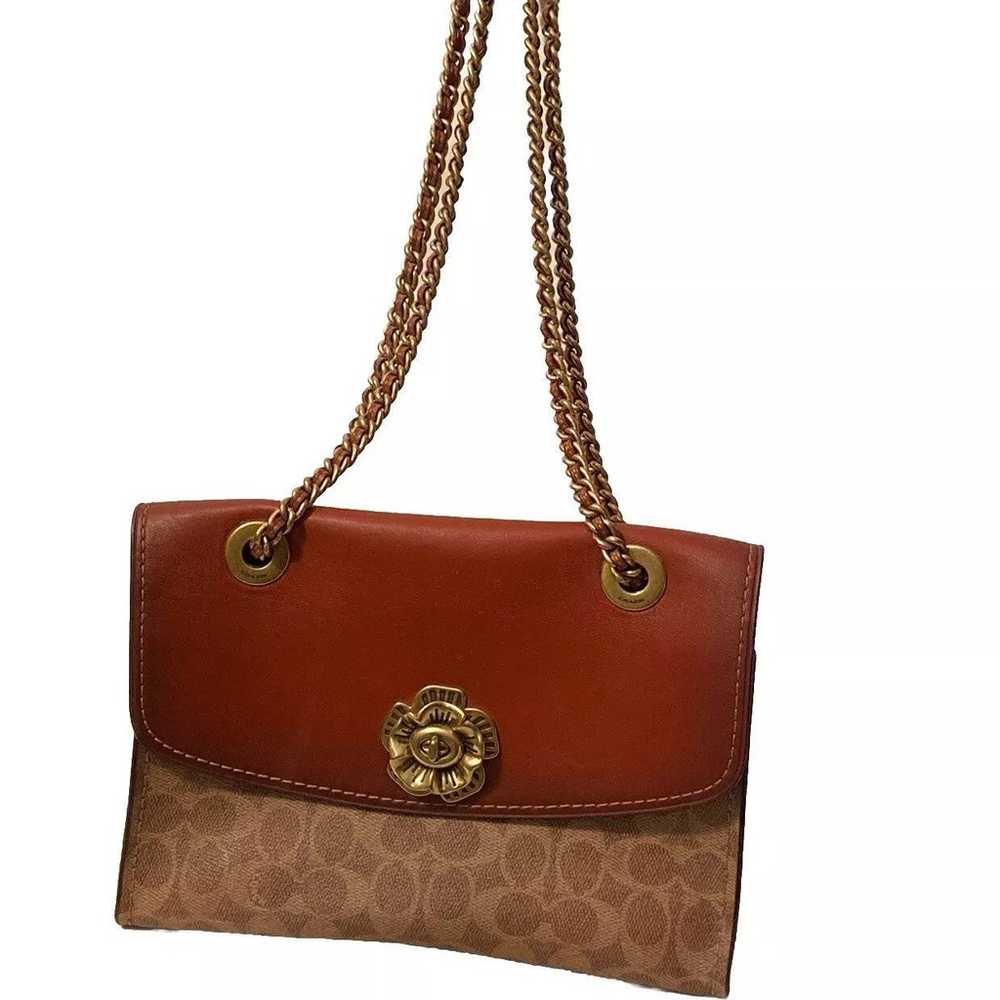 Coach Parker Logo Tan Canvas Brown Leather Should… - image 1