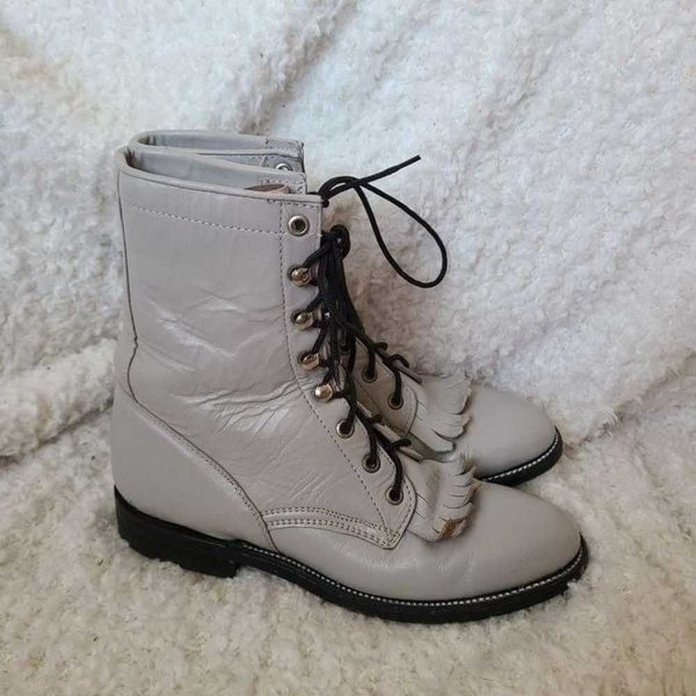 Cowtown gray vintage leather laceup kiltie Wester… - image 1