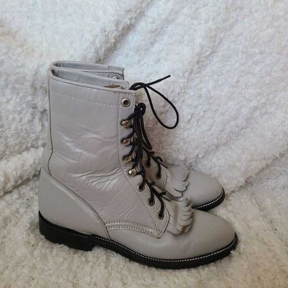 Cowtown gray vintage leather laceup kiltie Wester… - image 2