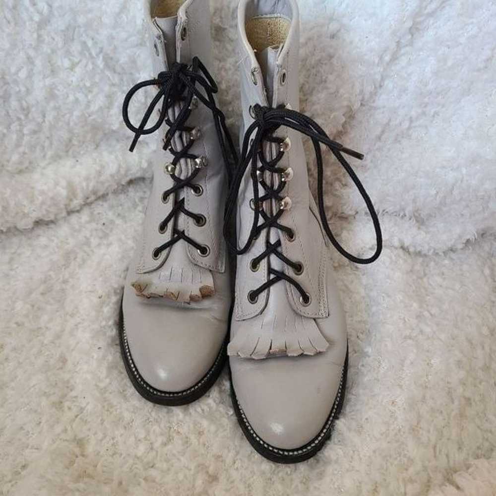 Cowtown gray vintage leather laceup kiltie Wester… - image 3