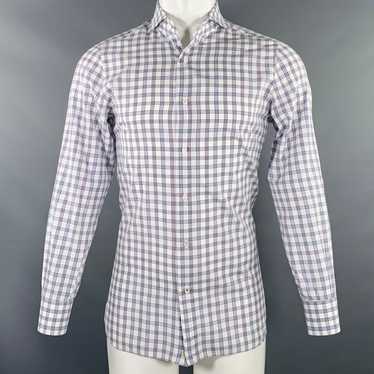 Isaia White Grey Purple Plaid Cotton Spread Collar