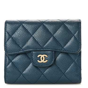 CHANEL Caviar Quilted Compact Flap Wallet Navy - image 1