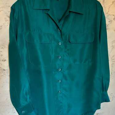 Beautiful (Vintage) 100% Silk Shirt- bright teal - image 1