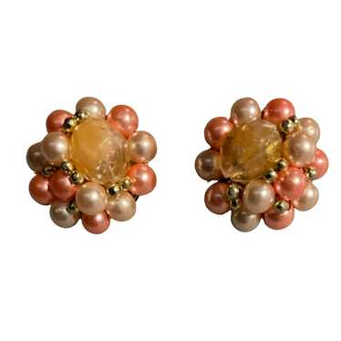 Other Vintage Pink and Orange Wire Beaded Clip On… - image 1