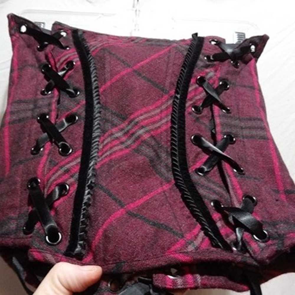 Rare Lip Service Fuchsia Pink Black Tartan Corset… - image 2