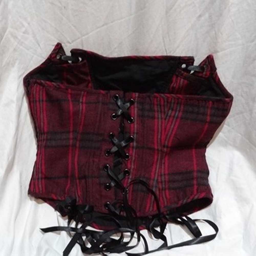 Rare Lip Service Fuchsia Pink Black Tartan Corset… - image 3