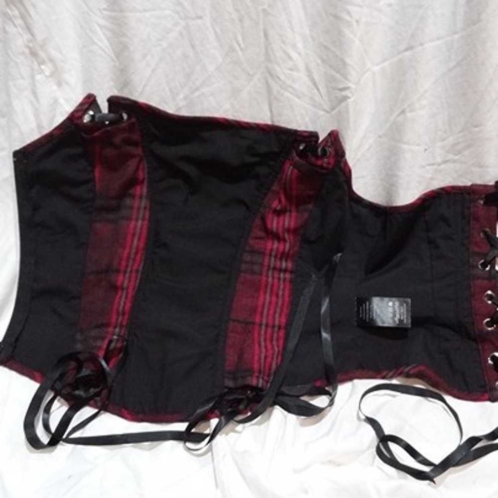 Rare Lip Service Fuchsia Pink Black Tartan Corset… - image 5