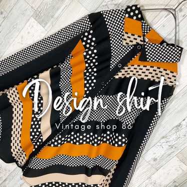 Patterned shirt women's long sleeve L orange unus… - image 1