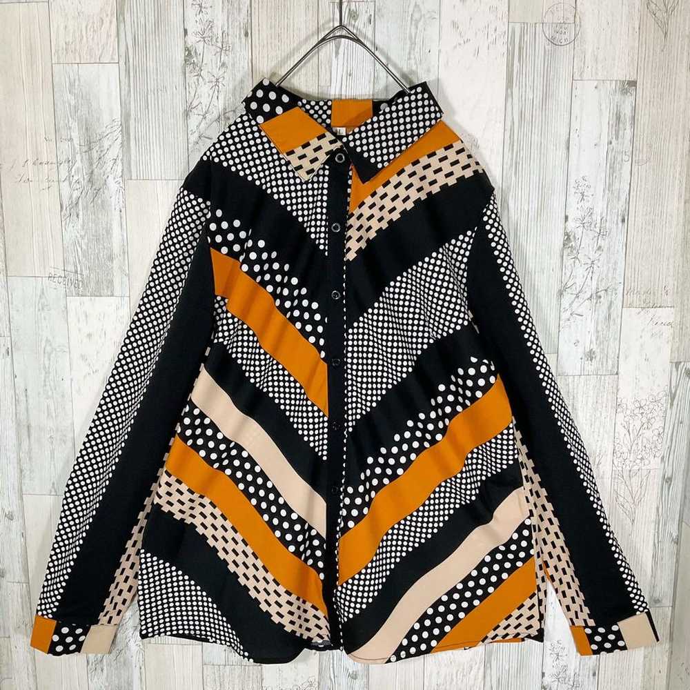 Patterned shirt women's long sleeve L orange unus… - image 2