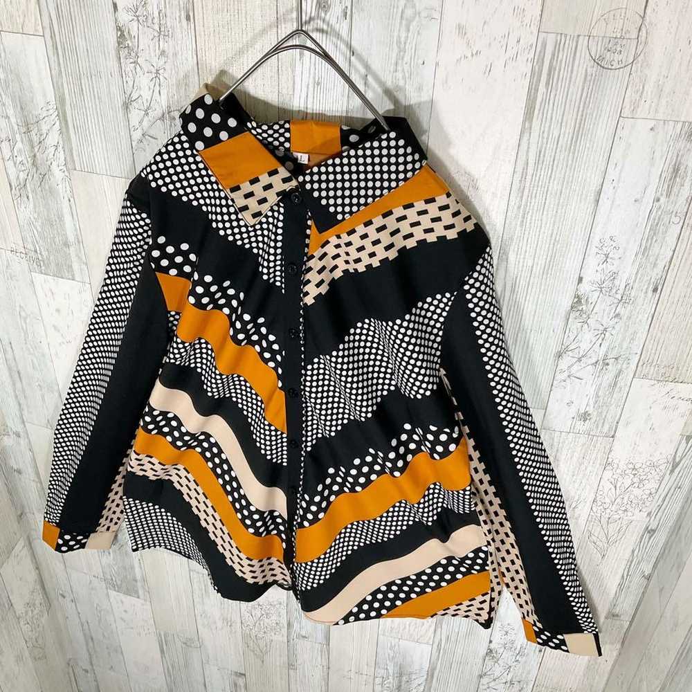 Patterned shirt women's long sleeve L orange unus… - image 9