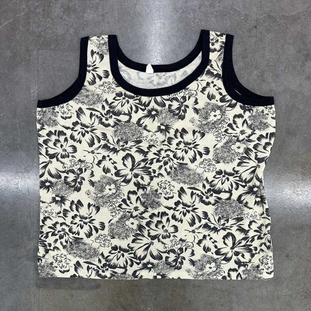 Vintage 70s Floral Tank Top Shirt Size 44 XL - image 1