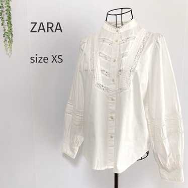 Zara【XS】blouse shirt band collar, sheer lace desi… - image 1