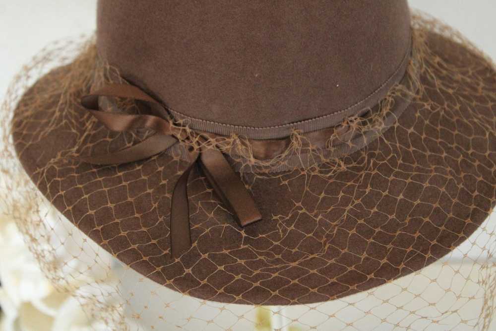 Vintage 1950s 1960s Brown Wool Felt Wide Brimmed … - image 2