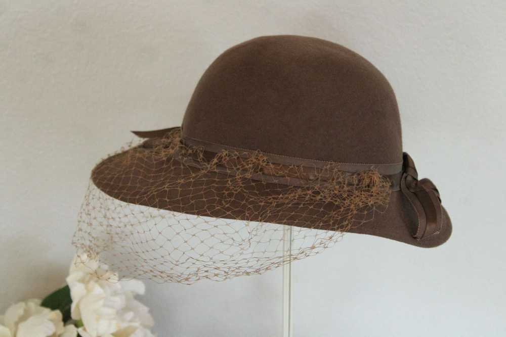 Vintage 1950s 1960s Brown Wool Felt Wide Brimmed … - image 5