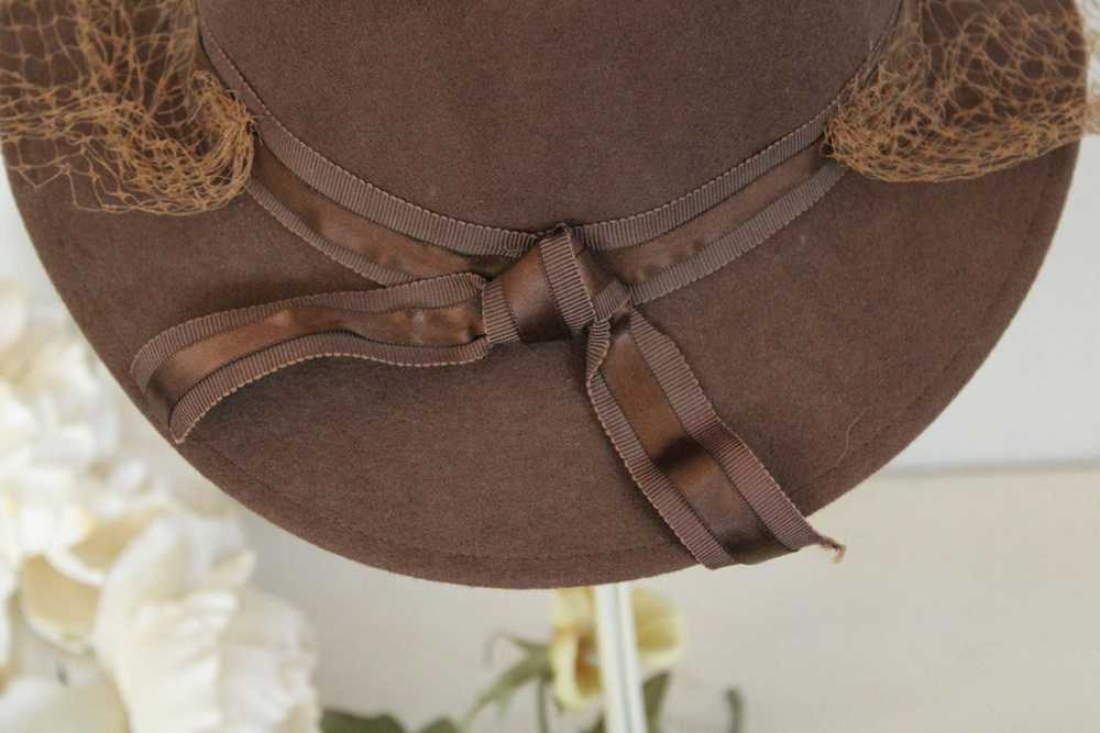 Vintage 1950s 1960s Brown Wool Felt Wide Brimmed … - image 7