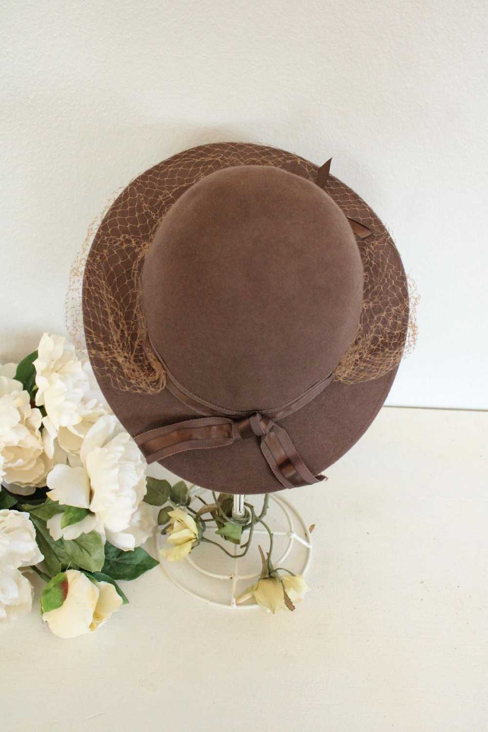 Vintage 1950s 1960s Brown Wool Felt Wide Brimmed … - image 8