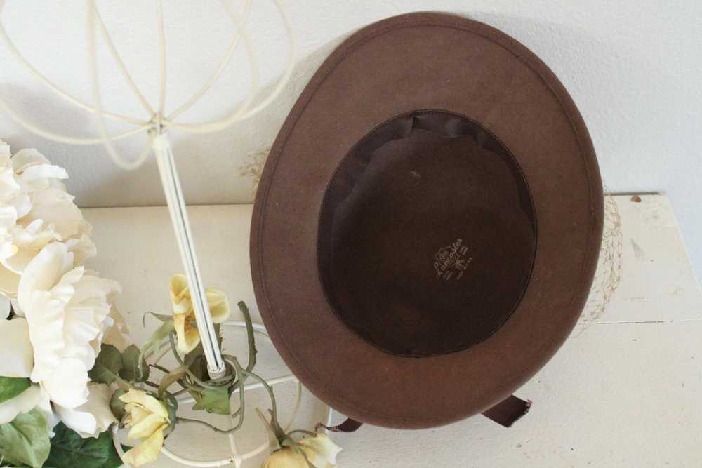 Vintage 1950s 1960s Brown Wool Felt Wide Brimmed … - image 9