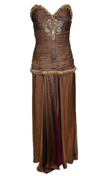 Odicini Couture 1990s Glowing Brown Strapless Silk