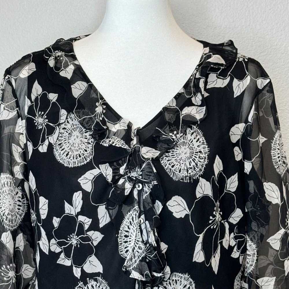 Vintage ICE Sheer Floral Silk Top Sm/Mdm Black Wh… - image 2