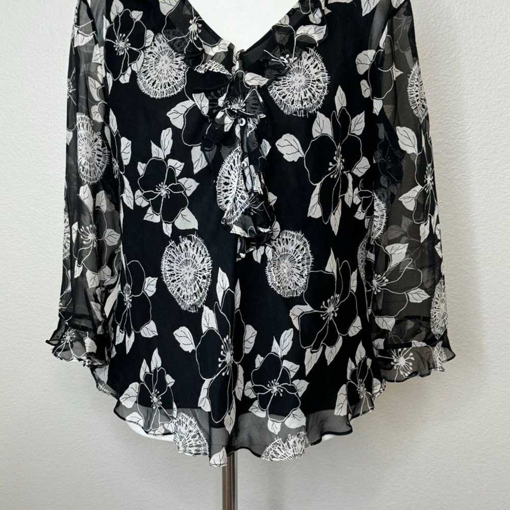 Vintage ICE Sheer Floral Silk Top Sm/Mdm Black Wh… - image 3