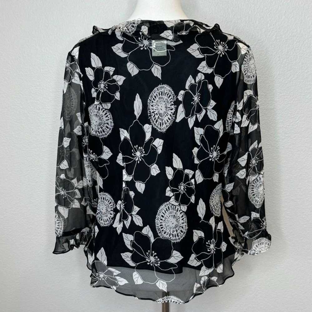 Vintage ICE Sheer Floral Silk Top Sm/Mdm Black Wh… - image 7