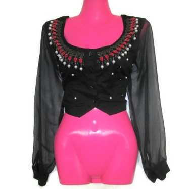 vintage black beaded crop top size small sexy - image 1