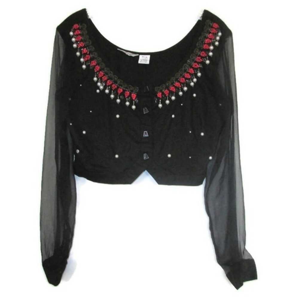 vintage black beaded crop top size small sexy - image 3