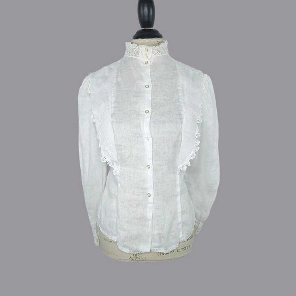 Vintage Victorian Lolita White Blouse Small 4 Lace - image 1