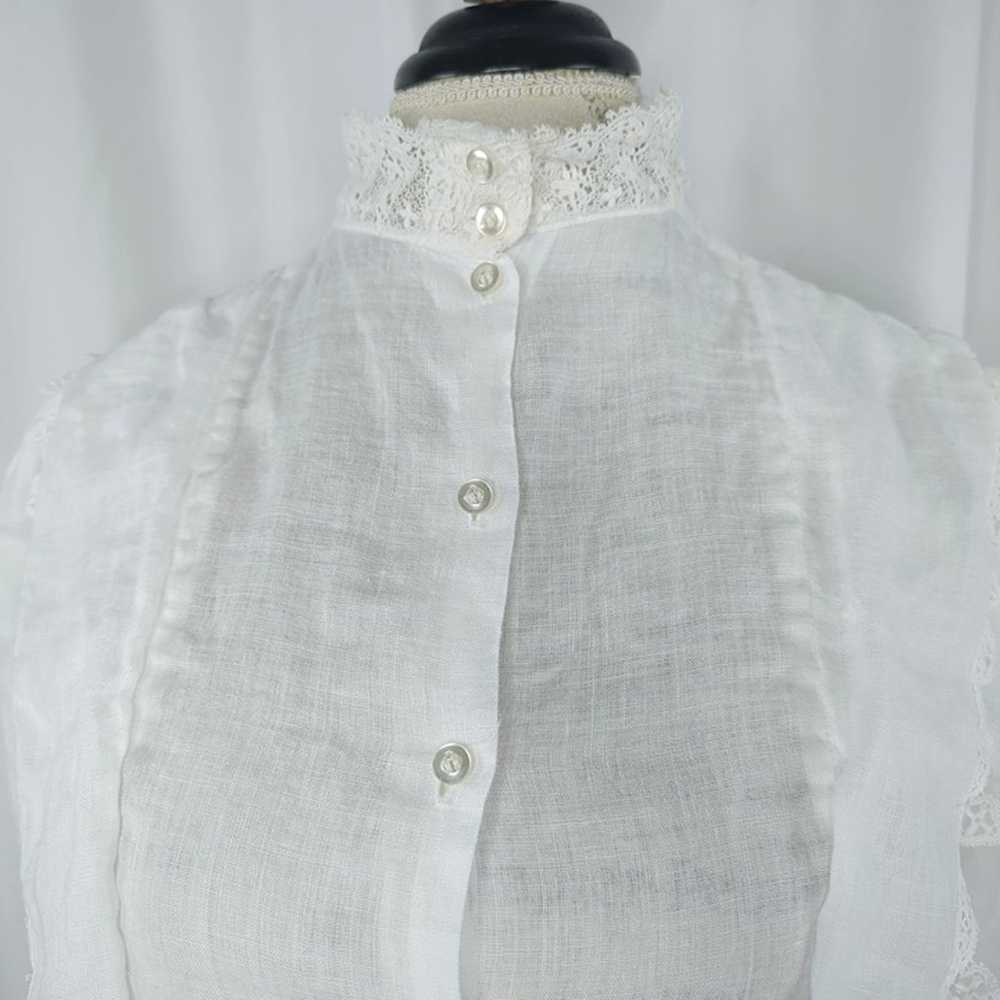 Vintage Victorian Lolita White Blouse Small 4 Lace - image 2