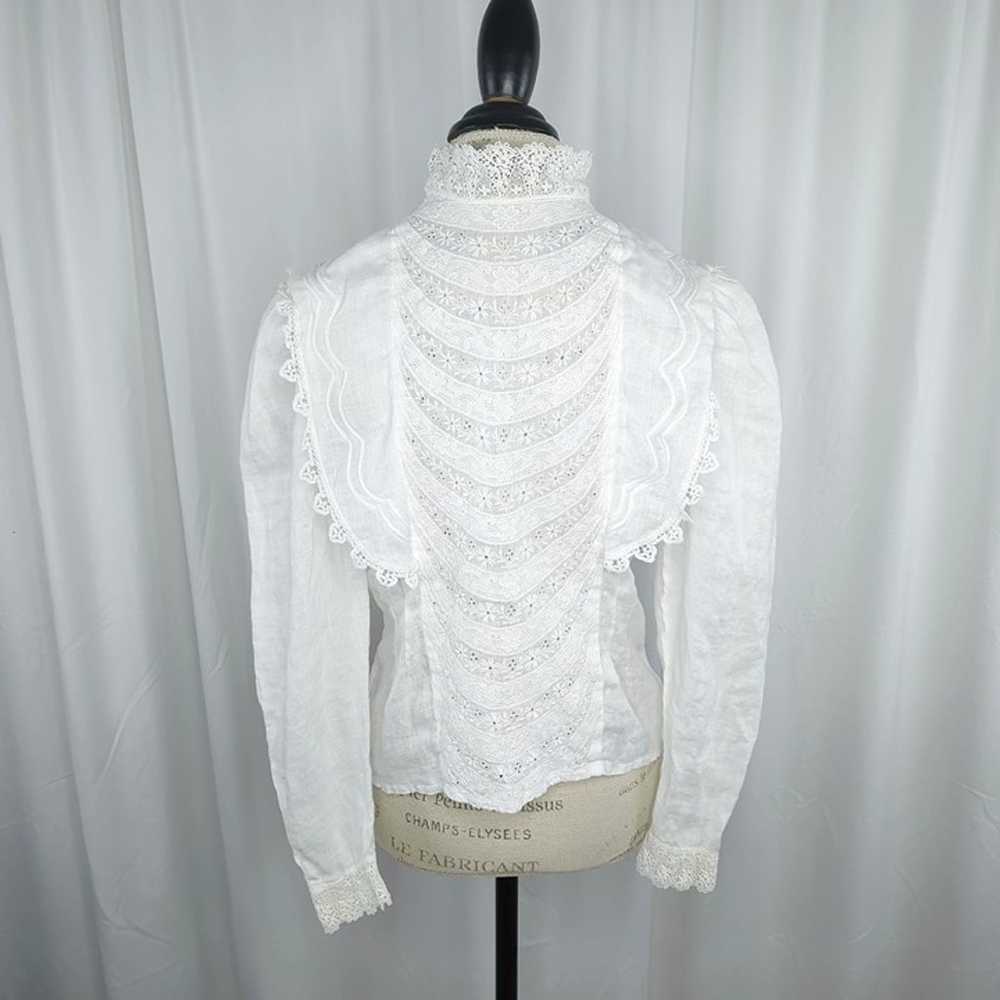 Vintage Victorian Lolita White Blouse Small 4 Lace - image 7