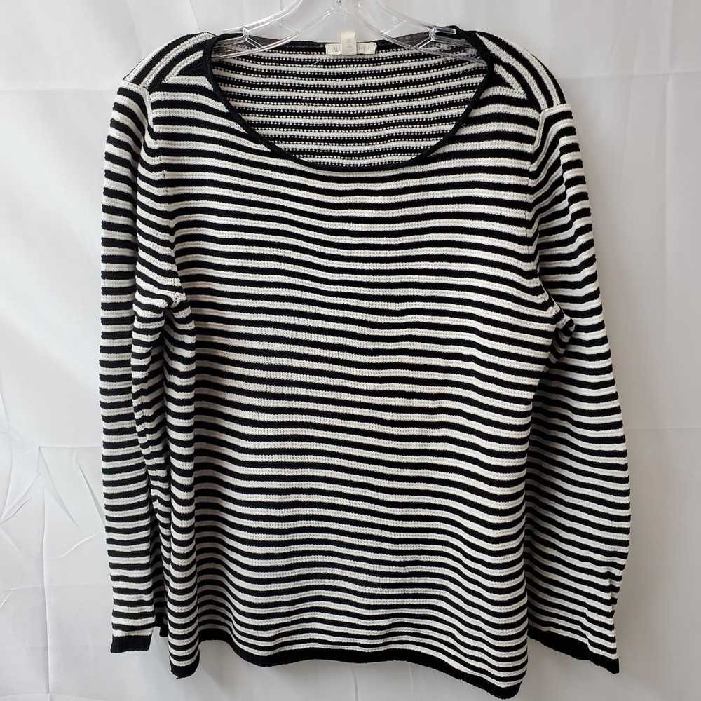 Eileen Fisher Black & White Striped Knit Cotton S… - image 1